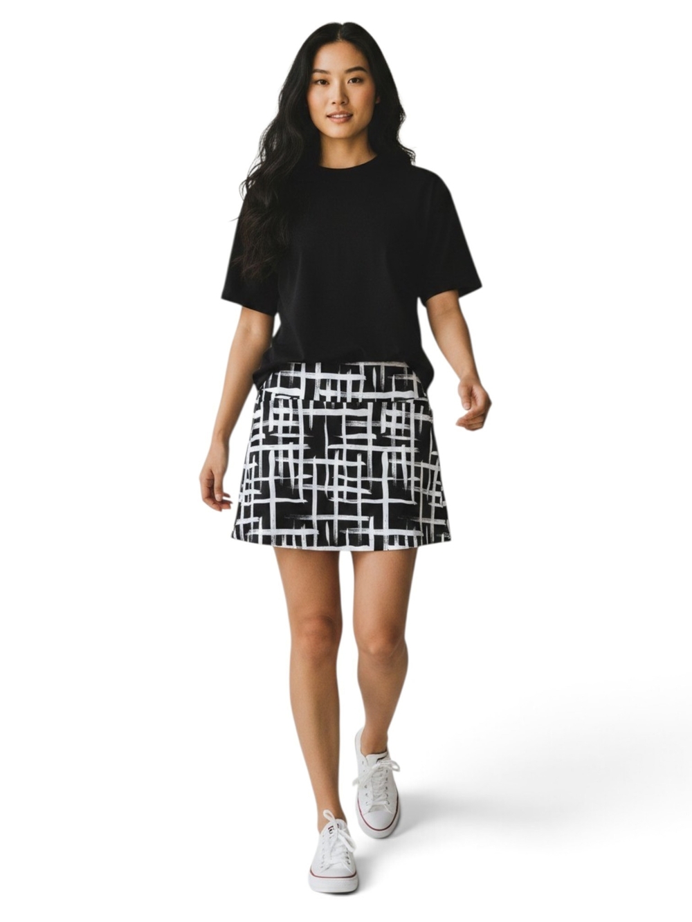 S.C. & Co. Black White Abstract Grid Athletic Skort Medium Golf Tennis Shorts